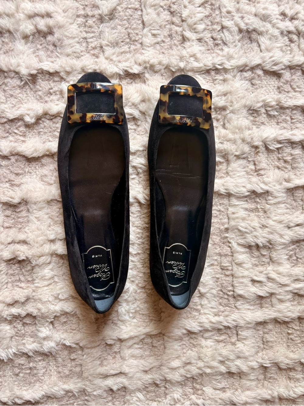 Roger Vivier Black Ballet Flats with Tortoiseshell Buckle